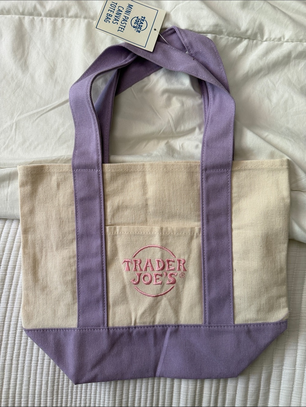 Cream and Lavender Mini Canvas Tote Bag